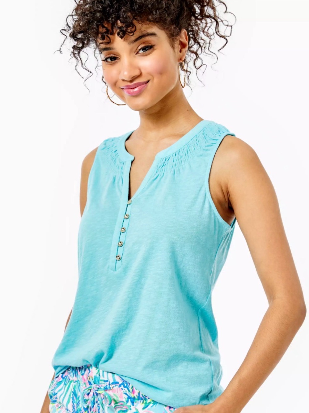 Lilly Pulitzer Sleeveless Henley Tank in Aqua